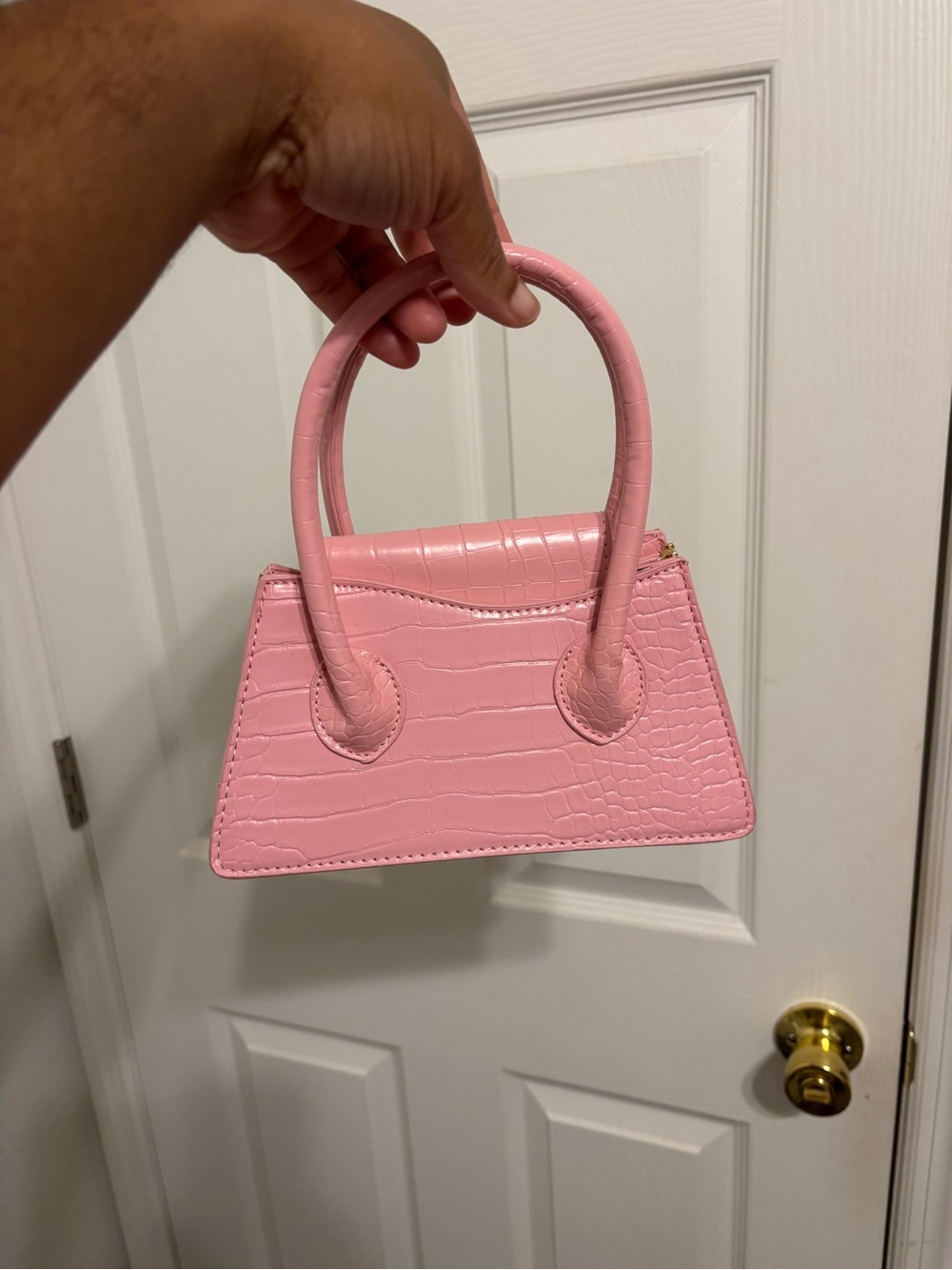 Pink Croc-Texture Mini Tote Handbag - Picture 2 of 4